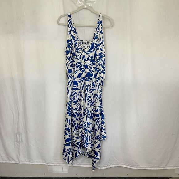 Alexis X Target Blue White Floral Asymmetrical Hem Scarf Boho Midi Dress L 